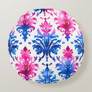 Elegant Pink Floral Damask Pattern Round Cushion