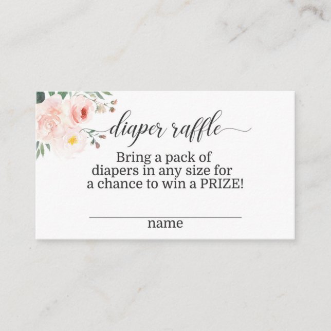 Elegant Pink Floral Diaper Raffle Card (Front)