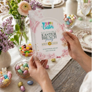 Elegant Pink Floral Easter Brunch   Spring Garden Invitation