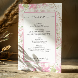 Elegant Pink Floral Flat Menu Card