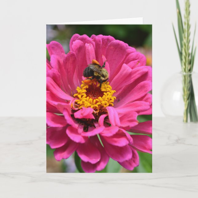 Elegant pink floral flower mum daisy honeybee card (Front)