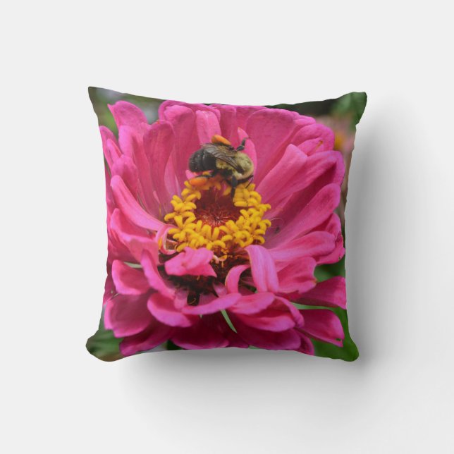 Elegant pink floral flower mum daisy honeybee cushion (Front)