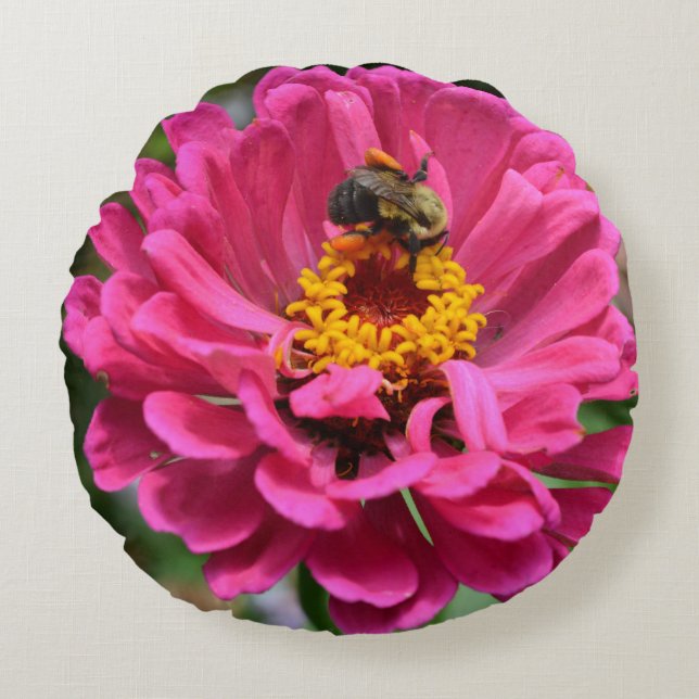 Elegant pink floral flower mum daisy honeybee round cushion (Front)