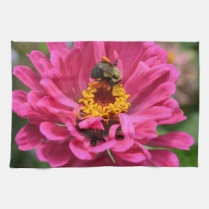Elegant pink floral flower mum daisy honeybee tea towel