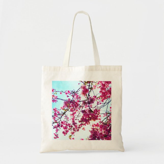 Elegant Pink floral flowers Cherry blossoms Tote Bag (Front)