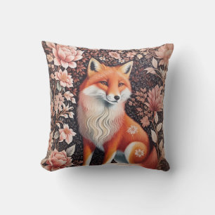 Elegant Pink Floral Fox William Morris Inspired Cushion