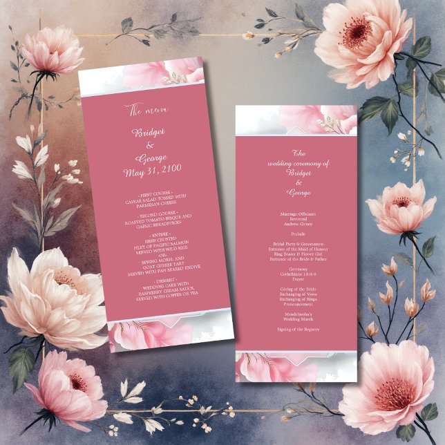 Elegant Pink Floral Frame Soft Pastel Glow wedding Programme (Creator Uploaded)