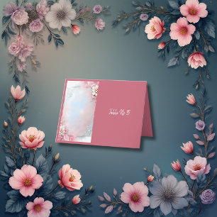 Elegant Pink Floral Frame Soft Pastel Glow wedding Thank You Card