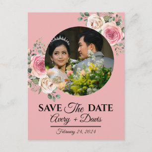 Elegant Pink Floral Fully Editable Save the Date Invitation Postcard