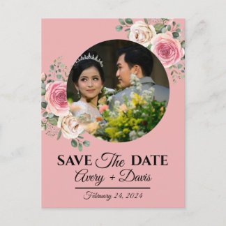 Elegant Pink Floral Fully Editable Save the Date Invitation Postcard