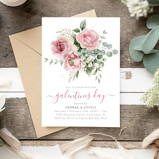 Elegant Pink Floral Galentines Day Invitation (Creator Uploaded)