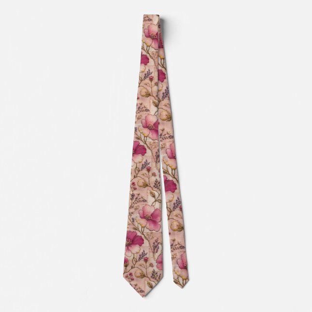 Elegant Pink Floral Garden Pattern Tie (Front)