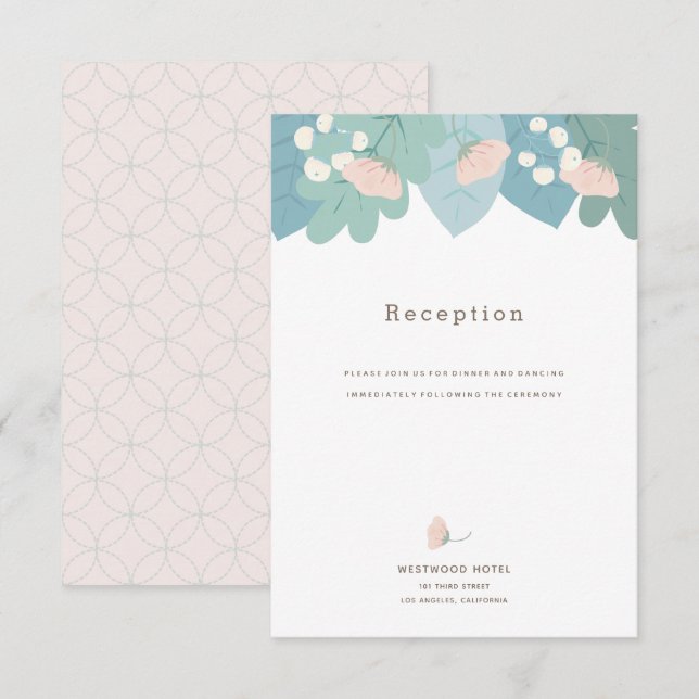 Elegant Pink Floral Garden Wedding Reception Card (Front/Back)