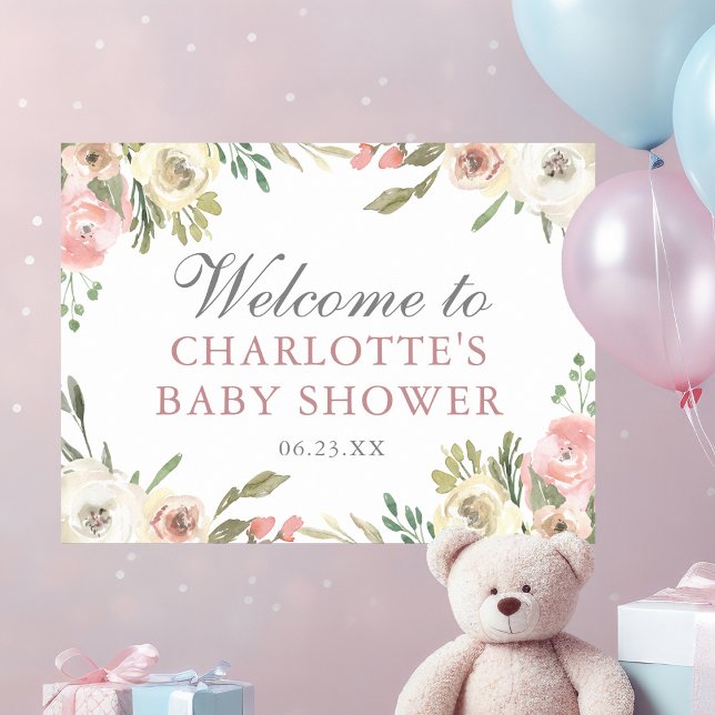 Elegant Pink Floral Girl Baby Shower Welcome Poster (Creator Uploaded)