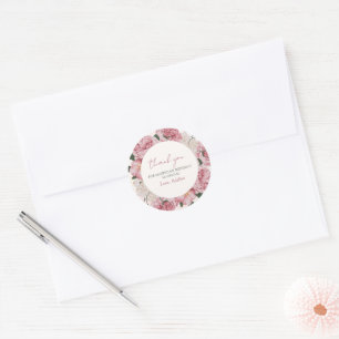 Elegant Pink Floral Girl Birthday Thank You Favour Classic Round Sticker
