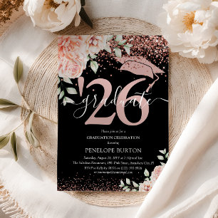 Elegant Pink Floral & Glitter Graduation Party Invitation