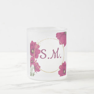 Elegant Pink Floral Gold Circle Coffee Mug