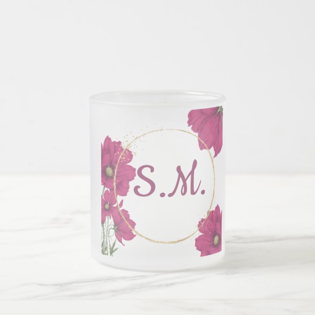 Elegant Pink Floral Gold Circle Coffee Mug (Center)