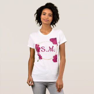 Elegant Pink Floral Gold Circle T-Shirt