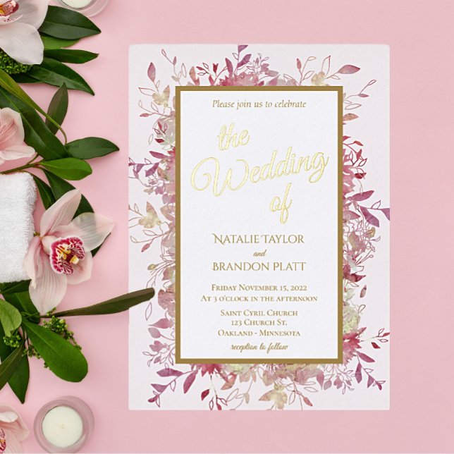 Elegant Pink Floral Gold Foil Wedding  (Creator Uploaded)
