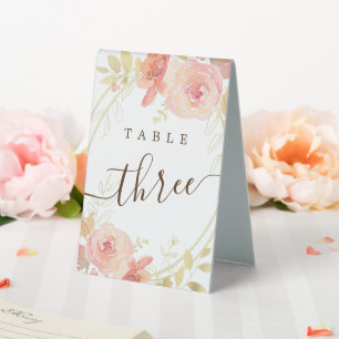 Elegant Pink Floral & Gold Foliage Wedding Number