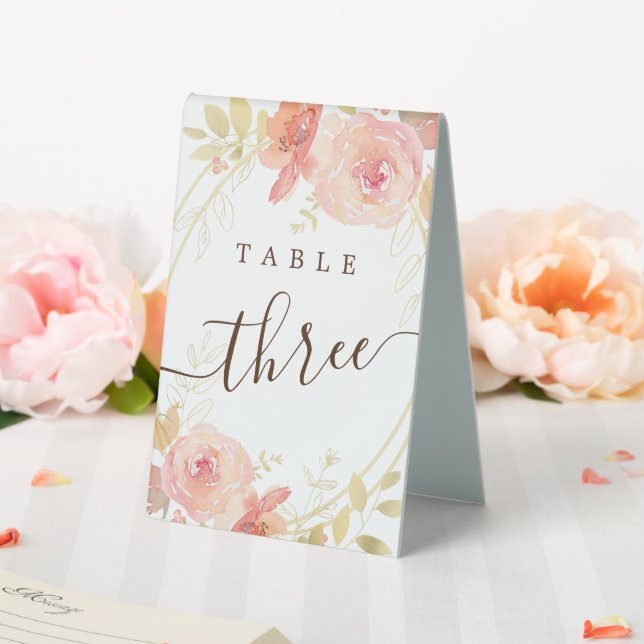 Elegant Pink Floral & Gold Foliage Wedding Number (In SItu (Wedding))