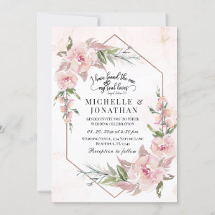 Elegant Pink Floral Gold Frame Bible Verse Wedding Invitation