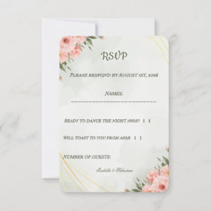 Elegant Pink Floral Gold Geometric Wedding RSVP Ca Card