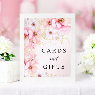 Elegant Pink Floral Gold Glitter Cards Gifts Poster