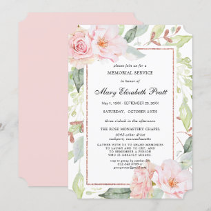 Elegant Pink Floral Gold Memorial Service Invitati Invitation