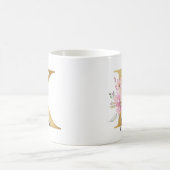 Elegant Pink Floral Gold Monogram Letter K Coffee Mug (Center)