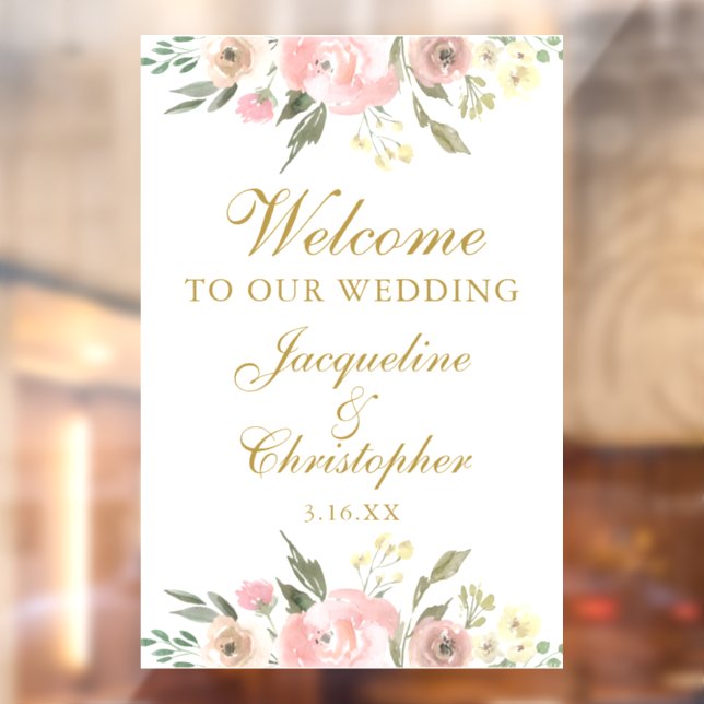 Elegant Pink Floral Gold Welcome to our Wedding  Window Cling (Sheet 2)