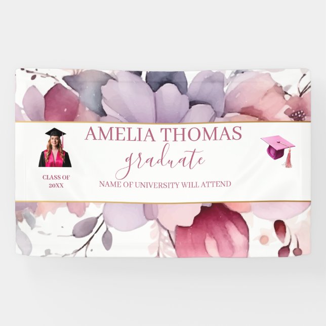 Elegant Pink Floral Graduation Banner (Horizontal)