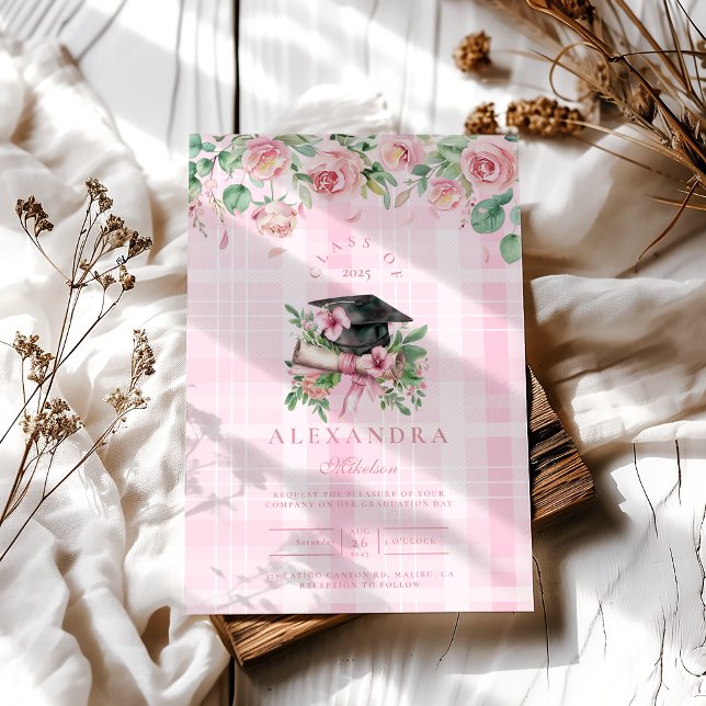 Elegant Pink Floral Graduation Invitation (Creator Uploaded)