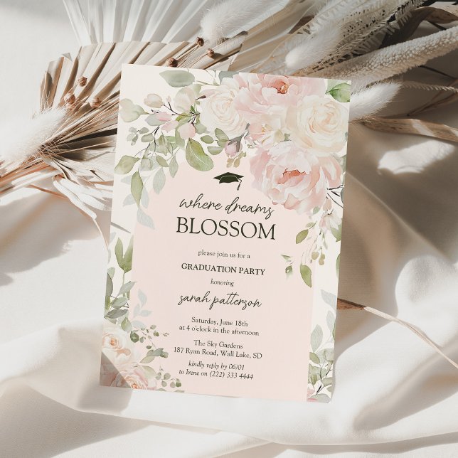 Elegant Pink Floral Graduation Party Invitation (Creator Uploaded)