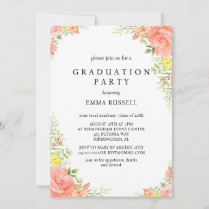 Elegant Pink Floral Graduation Party Invitation