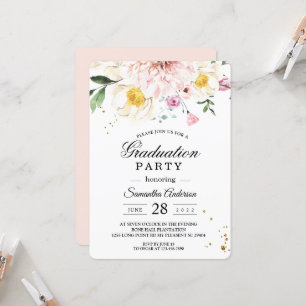 Elegant Pink Floral Graduation Party Invitation