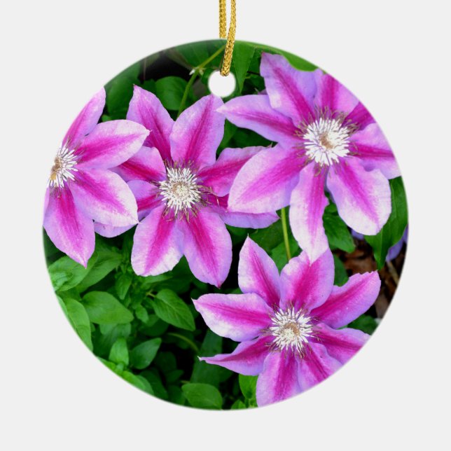 Elegant pink floral green botanical  ceramic tree decoration (Front)
