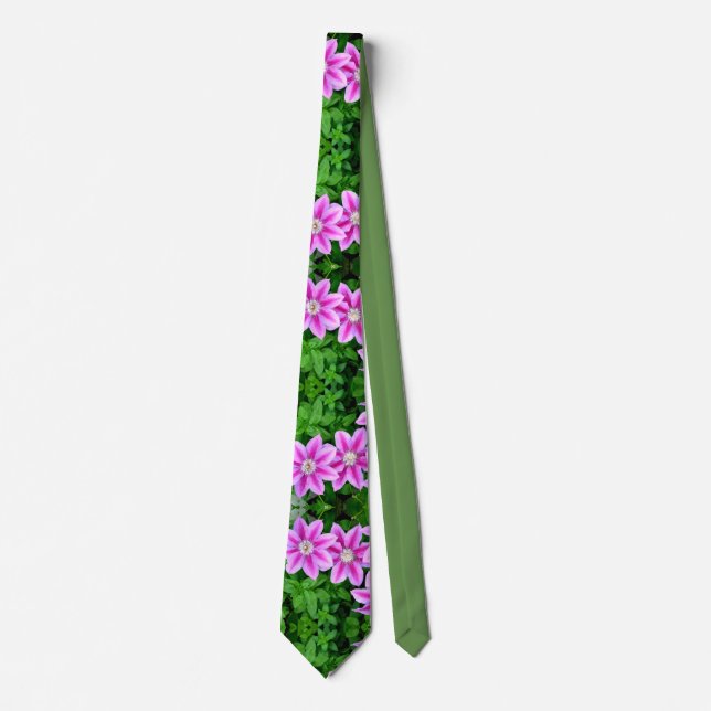 Elegant pink floral green botanical  tie (Front)
