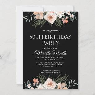 Elegant Pink Floral Greenery 50th Birthday Party I Invitation