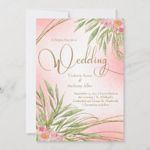 Elegant Pink Floral Greenery Watercolor Modern Save The Date