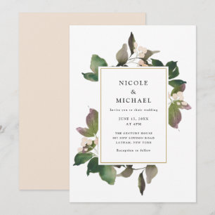 Elegant Pink Floral Greenery Wedding Invitation