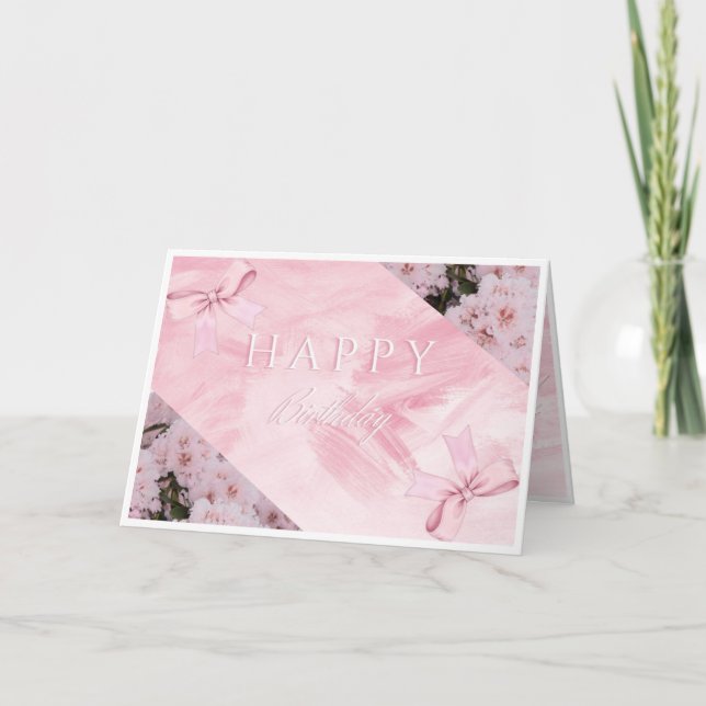 Elegant Pink Floral Happy Birthday Card (Front)