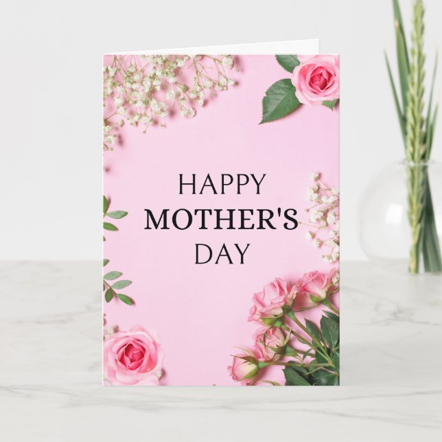 Elegant Pink Floral Happy Mother's Day  Holiday Card (Front)