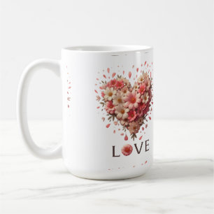 Elegant Pink Floral Heart Romantic Valentine’s Day Coffee Mug