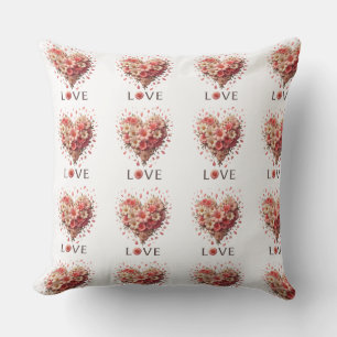 Elegant Pink Floral Heart Romantic Valentine’s Day Cushion