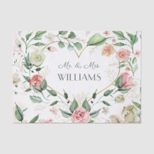 Elegant Pink Floral Heart Wedding & Anniversary Tissue Paper