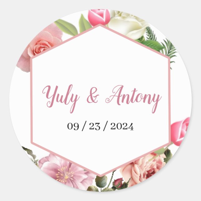 Elegant Pink Floral Hexagon Envelope Seal (Front)