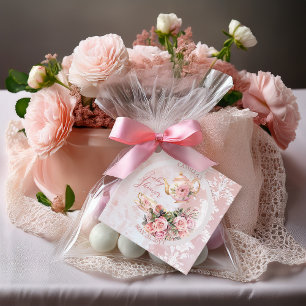 Elegant Pink Floral High Tea Girl Baby Shower Favour Tags
