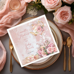 Elegant Pink Floral High Tea Girl Baby Shower Napkin